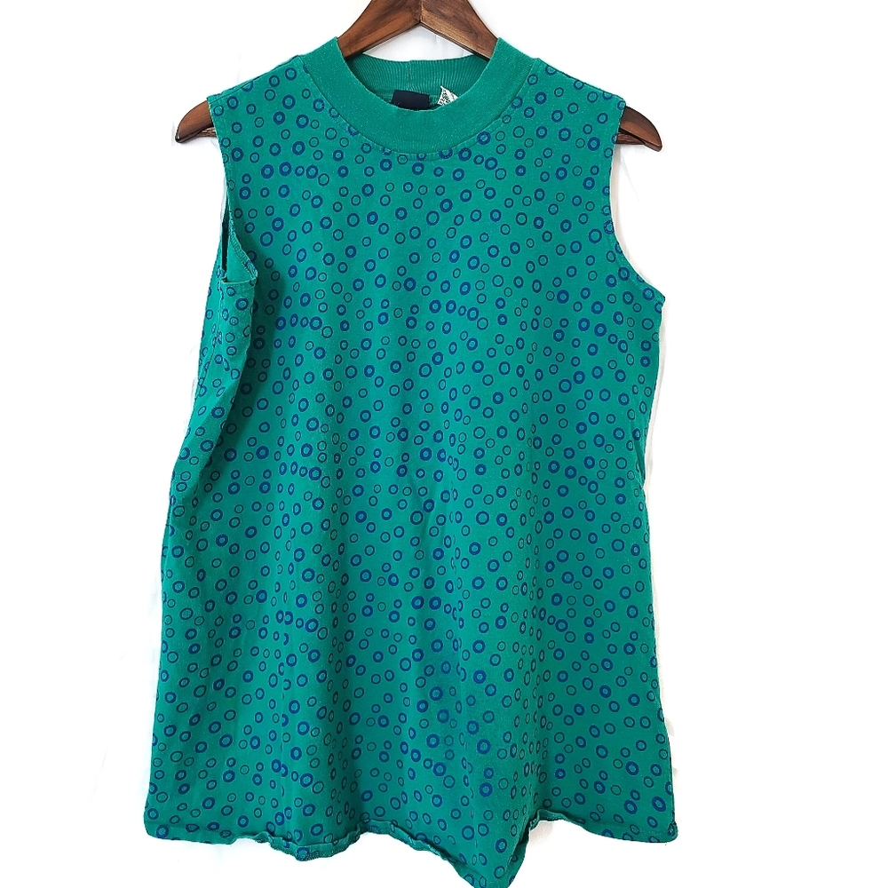 Vintage Teal polka dot tank top size medium -O